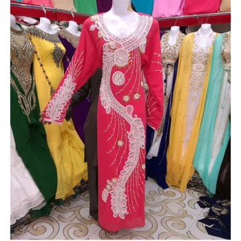 Raudona Dubajus Marokas Kaftans Farasha Abaja Suknelės Gėlių Ilgos Suknelės Europos ir Amerikos Mados Tendencijos