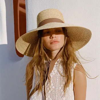 2023 Nauji Plačiai Kraštų Paplūdimys Skrybėlės Kaspino Moterų Didelės UV Apsauga Sun Skrybėlės Moterims Vasaros Platus Kraštų Įgaubtas Kviečių Šiaudų Skrybėlės