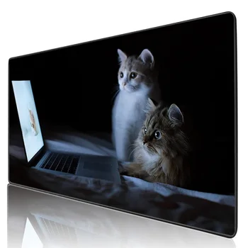 XGZ Dvi kates žiūrite TV ir jie atrodo nustebęs Žaidimų Kilimėlis Gamer Pelė užraktas, eeg Asmeninį stalo kilimėlis HD Spausdinimo L