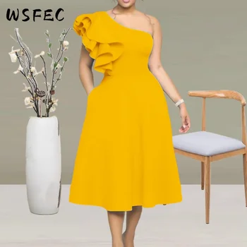 WSFEC 2023 Naujas Mados Pavasario Vasaros Suknelės Moterims Kietas Įstrižainės Apykaklės Raukiniai Atsitiktinis Elegantiškas, Seksualus Šalies vakarinę Suknelę