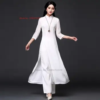 2023 vietnamas ao dai qipao tradicinės kinų qipao retro cheongsam suknelė nacionalinės aodai suknelė+kelnės nustatyti elegantiškas liaudies šokių kostiumas