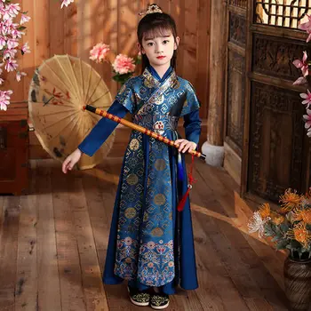 Vaikai Siuvinėti HanFu Senovės Studentų Kostiumas Boy&Girl Šalis Atlikti Fotografijos Suknelė Kūdikių Tradicinės Kinų Naujųjų Metų Drabužių