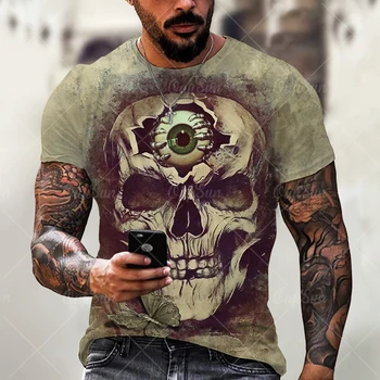 2023 Vasaros Nauja, vyriški T-shirt pasienio Karšto 3D Skaitmeninis Spausdinimas Siaubo Trumpas Rankovės Atsitiktinis Viršų Apvalios Kaklo