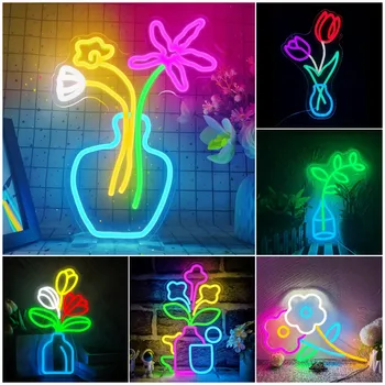 Neoninės Šviesos Mielas Animacinių filmų Daisy Gėlių LED Ženklas Apdailos Namų Bar Hotel Sienos Miegamajame Šalies Dekoratyvinis Akrilinis Lempos
