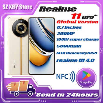 Pasaulinė Versija Realme 11 Pro Plus + 5G Mobiliojo Telefono MTK Dimensity7050 6.7 colių OLED 200MP Kamera NFC 5000mAh 100W Super Charge
