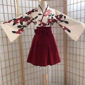 2vnt Nustatyti Moteris Kimono Japonų Stiliaus Gėlių Spausdinti Derliaus Mergina Rytų Hanbok Meilės Kostiumas Haori Yukata Azijos Vestuvių Suknelė