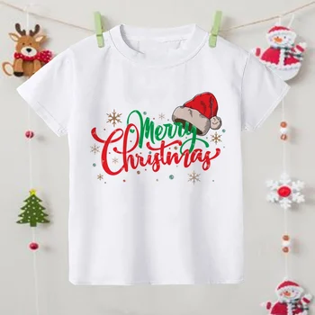 Linksmų Kalėdų Spausdinti Vaikai Marškinėlius Berniukui, Mergina, Mielas Drabužių Kalėdos Šalis Dovana Marškinėliai Kalėdų Bamblys T-shirt Vaikas Trumpas Rankovėmis Tee