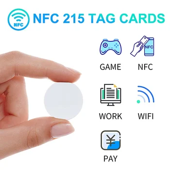 Apvalus 25mm Skersmuo 50/100vnt NTAG215 NFC Monetos Žymes 13.56 MHz Ntag215 Tuščias Baltas Kortelės, Etiketės, RFID Ultralight Etiketės