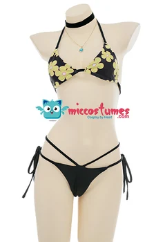 haikyuu Moterų Anime Bikini Nustatyti maudymosi kostiumėlį, Geltonos spalvos Gėlių Spaudinių Nėrinių Viršų Dugnas Dviejų dalių Maudymosi Kostiumą, maudymosi Kostiumėliai bei kelnaitės su Choker