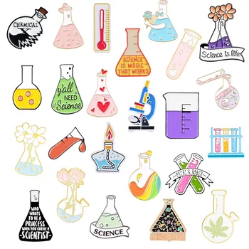 Chemijos Eksperimento Emalio Smeigtukai Custom Mokslo Stiklinę Mėgintuvėlį Mikroskopu Alkoholio Lempos Sagės Atvartas, Ikonas, Smagu, Dovana, Papuošalai
