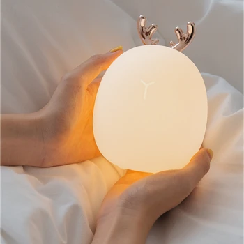Elnias Triušis LED Nakties Šviesos Minkšto Silikono Pritemdomi Naktį Šviesos USB Įkrovimo Vaikams Kūdikių Dovanų Lovos, Miegamojo Naktį Lempa