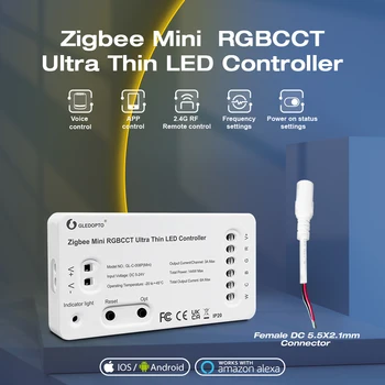 Gledopto Zigbee 3.0 DC5-24V Smart Mini 5 in 1 LED Šviesos Juostelės Valdytojas RGBCCT Dirbti Su Alexa Tuya APP/Balso/RF Nuotolinio Valdymo