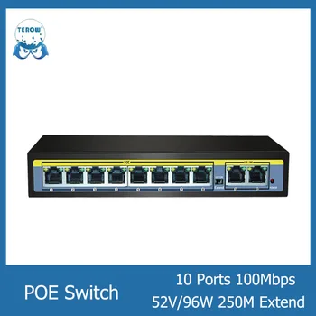 10 Uostą 52V Tinklo Jungiklio, Ethernet switch 8 100 mbps POE prievadų perjungimo IP kameros/Wireless AP/POE Fotoaparatas