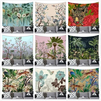 Gėlių, Tropinių Džiunglių Flora ir Fauna Retro Stiliaus Gobelenas Sienos Kabo Kambaryje, Plakato, Fotografijos Fono Medžiaga