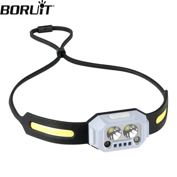 BORUiT Mini LED Žibintai Judesio Jutiklis, Žibintų USB Įkrovimo Sulankstomas Galvos Žibintuvėlis Su įmontuota Baterija, Lauko Kempingas