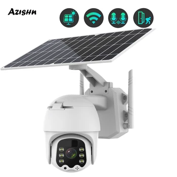 AZISHN 3MP 8W Saulės Skydelis PTZ Kamera Lauko Dviejų krypčių Garso, Baterija H. 265 CCTV Saugumo Priežiūros 4G SIM/WI-fi IP Kamera