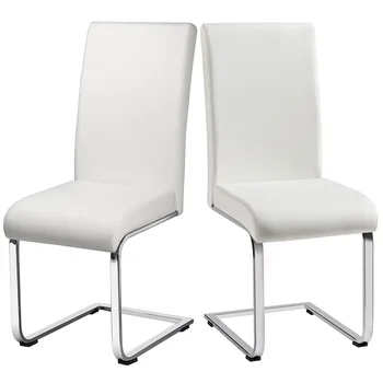 Moderni Valgomojo Kėdės, Minkšti baldai Aukštos Atgal Valgomojo Kėdės PU Odos Virtuvės Kėdės su Metalinių Kojų, Balta